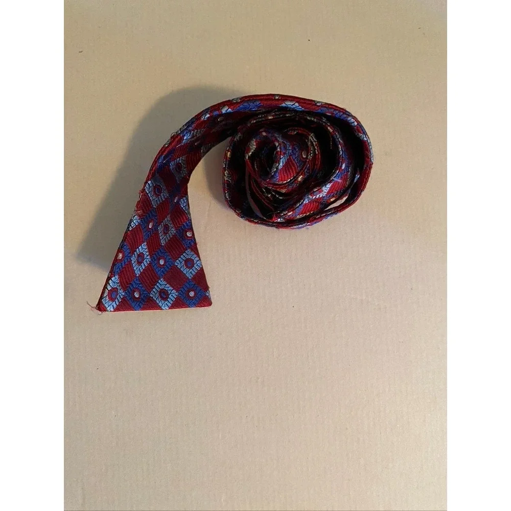 Rooster Mens Silk Bow Tie Red Blue Geometric Diamond Pattern Self Tie Adjustable
